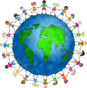 Clipart Illustration of Diverse Children Holding Hands And Stand